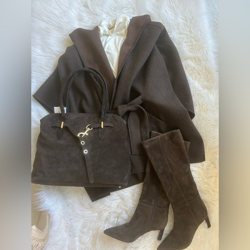 NWOT  Rachel Zoe Brown Hooded Wrap Coat - Picture 10 of 16